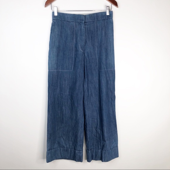 Sonia Rykiel Pants - Sonia Rykiel Wide Leg Cropped Cotton Denim Pants